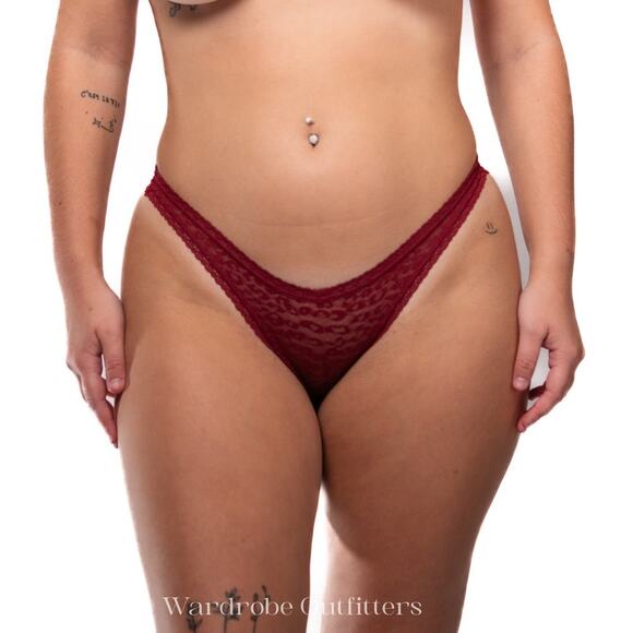 Victoria's Secret PINK Burgundy Red Lace String Thong Panties - Picture 1 of 5